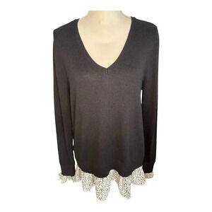 NEW Loft Outlet Women’s Medium Black Layered V-Neck Sweater Polka Dot Bottom NWT